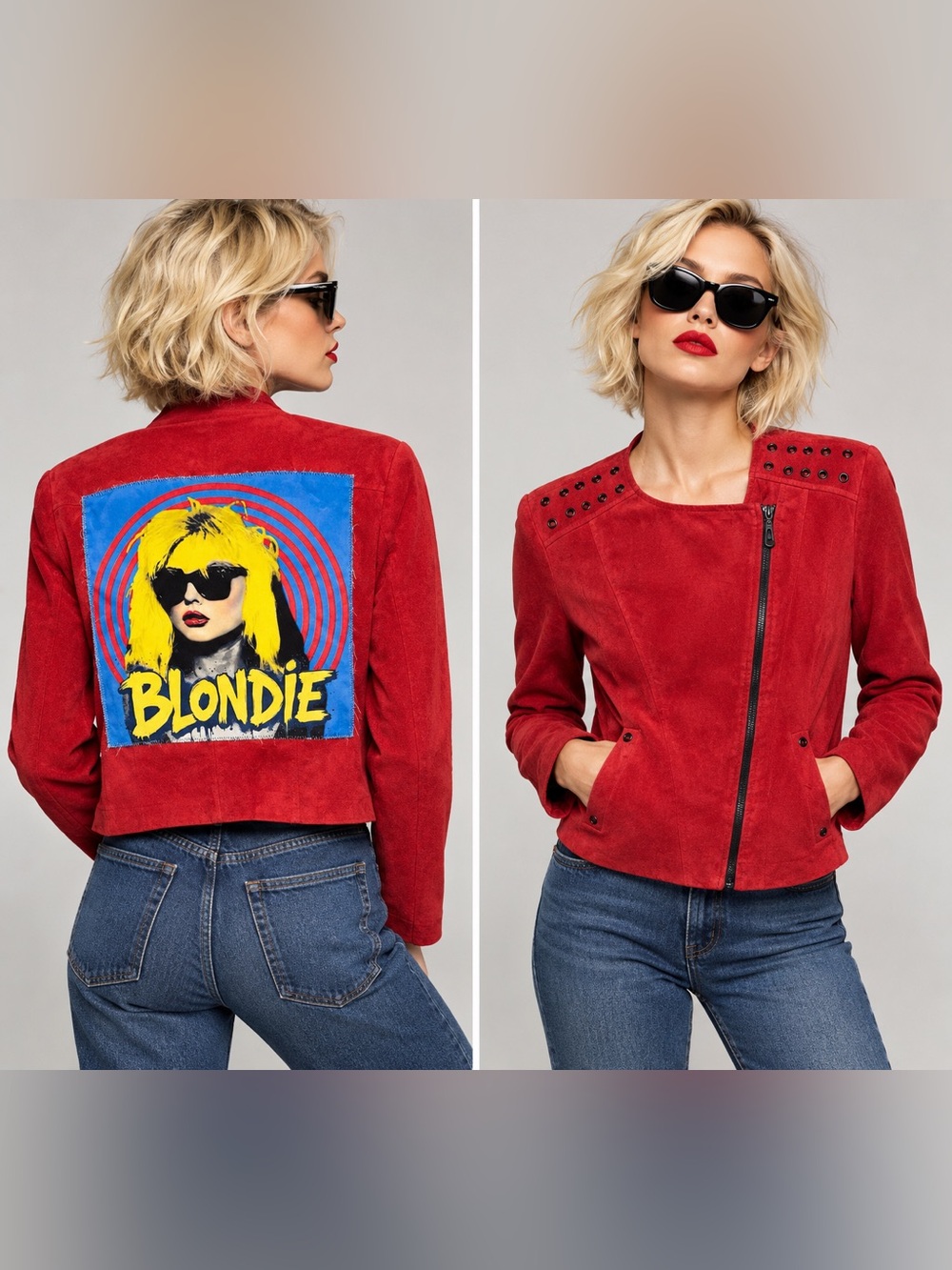 WD.NY Red Suede Asymmetrical Moto Jacket